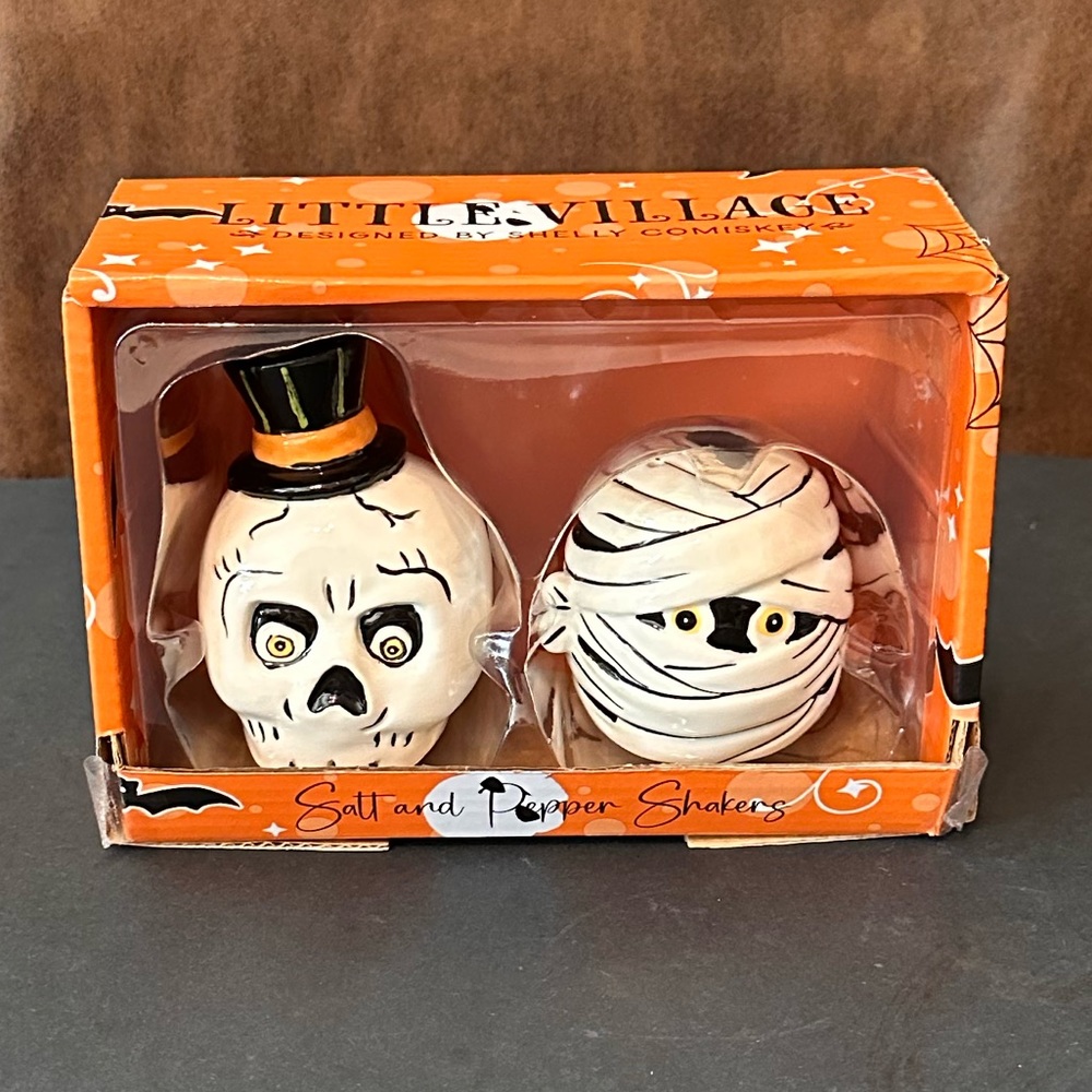 Transpac Skeleton and Mummy Halloween Salt and Pepper Shakers Brand NEW!